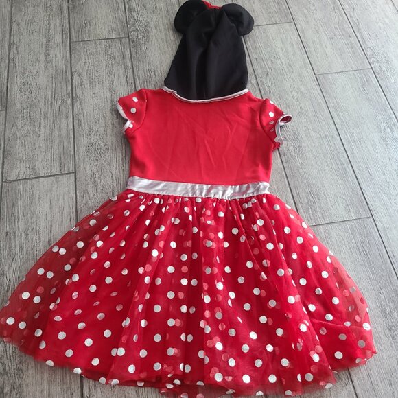 Disney Minnie Mouse girls dress red with white polka dot skirt & hood size M 7/8 - Picture 10 of 10